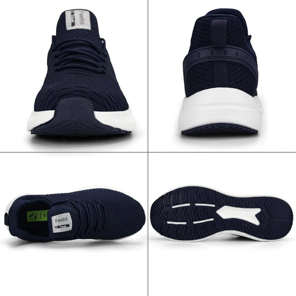 Men's Dark Blue Non Slip Lightweight Workout Breathable Mesh Fashion Sneakers - Picture 6 of 6